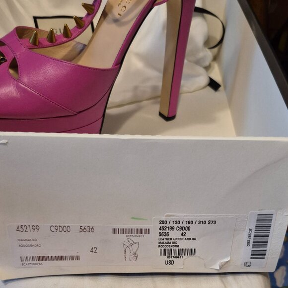 Gucci, hot pink, platform heels, NEW, spike-embellished, US 11.5/EU 42 box&bags - Picture 5 of 7